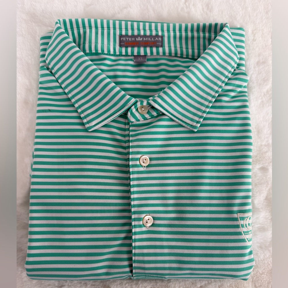 Peter Millar Teal and White Striped Polo